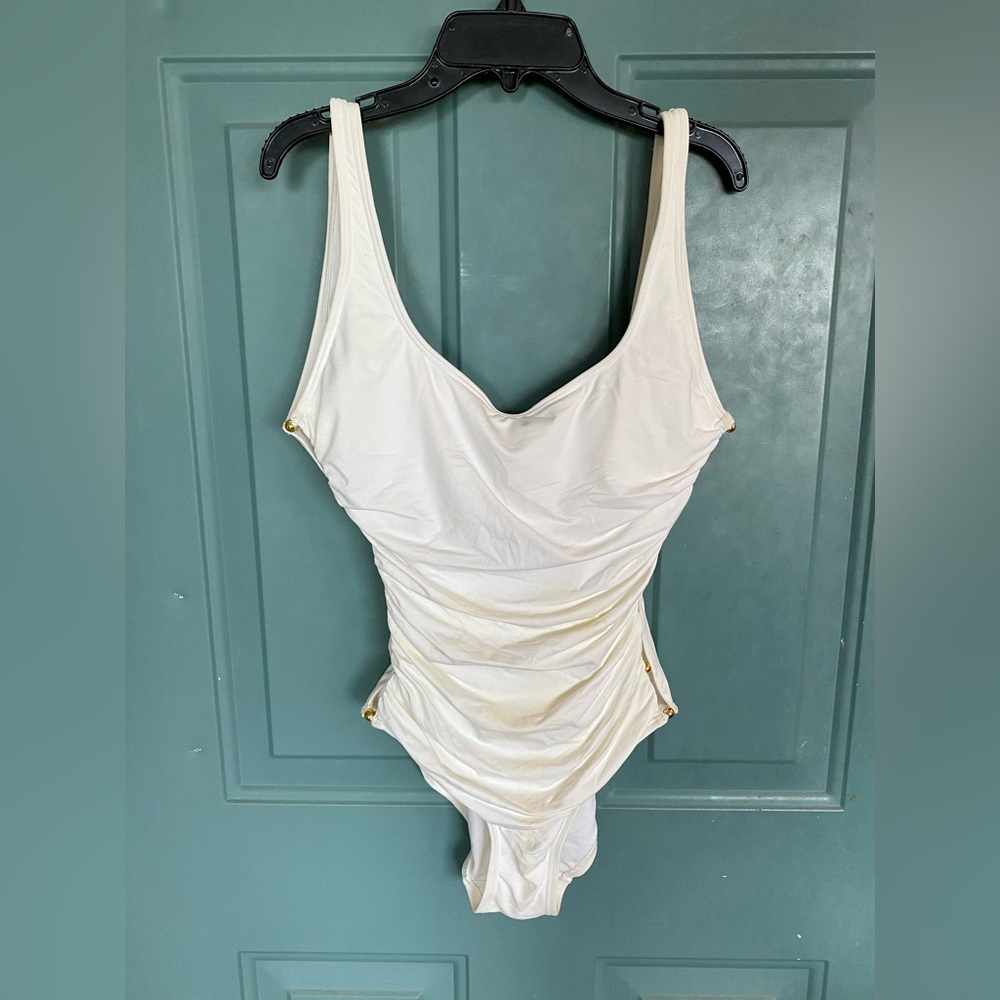 Carmen Marc Volvo White rouched one piece bathing suit